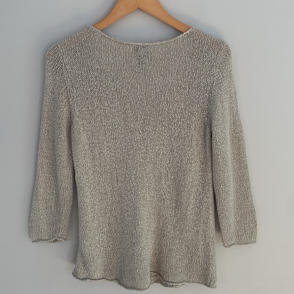 Eileen Fisher Pareo Linen Blend Italian Yarn V-Neck Sweater Petite Large Cream - Picture 7 of 11